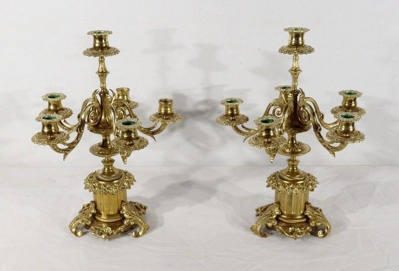 Pair Of Candelabra With 6 Lights In Bronze   Late 19th Century
