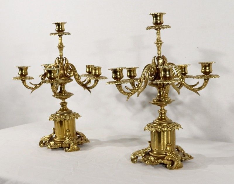 Pair Of Candelabra With 6 Lights In Bronze   Late 19th Century photo for sale