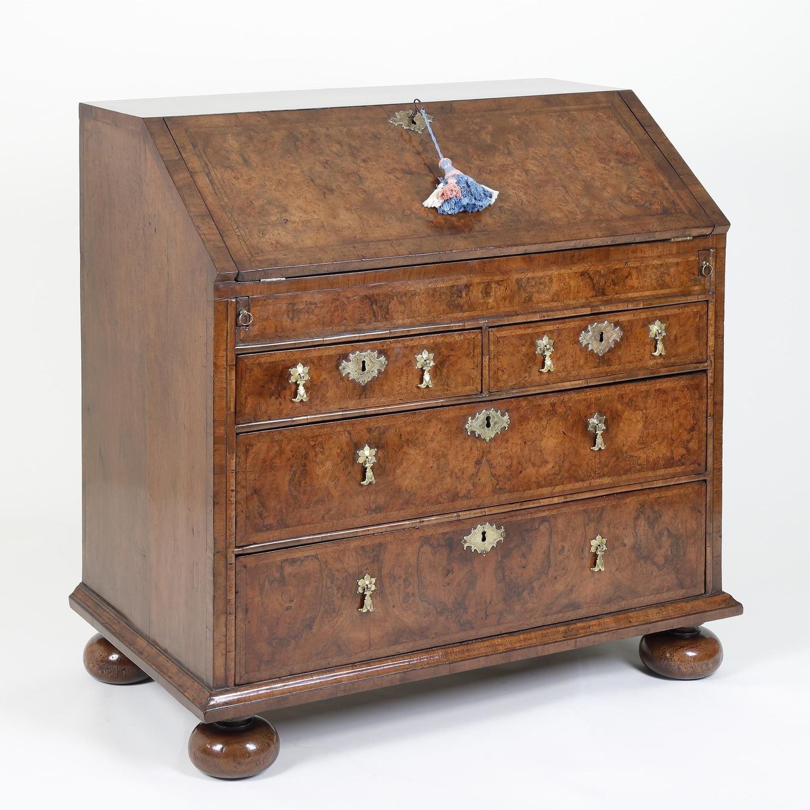 Queen Anne Burr Walnut Bureau, 1700s photo for sale