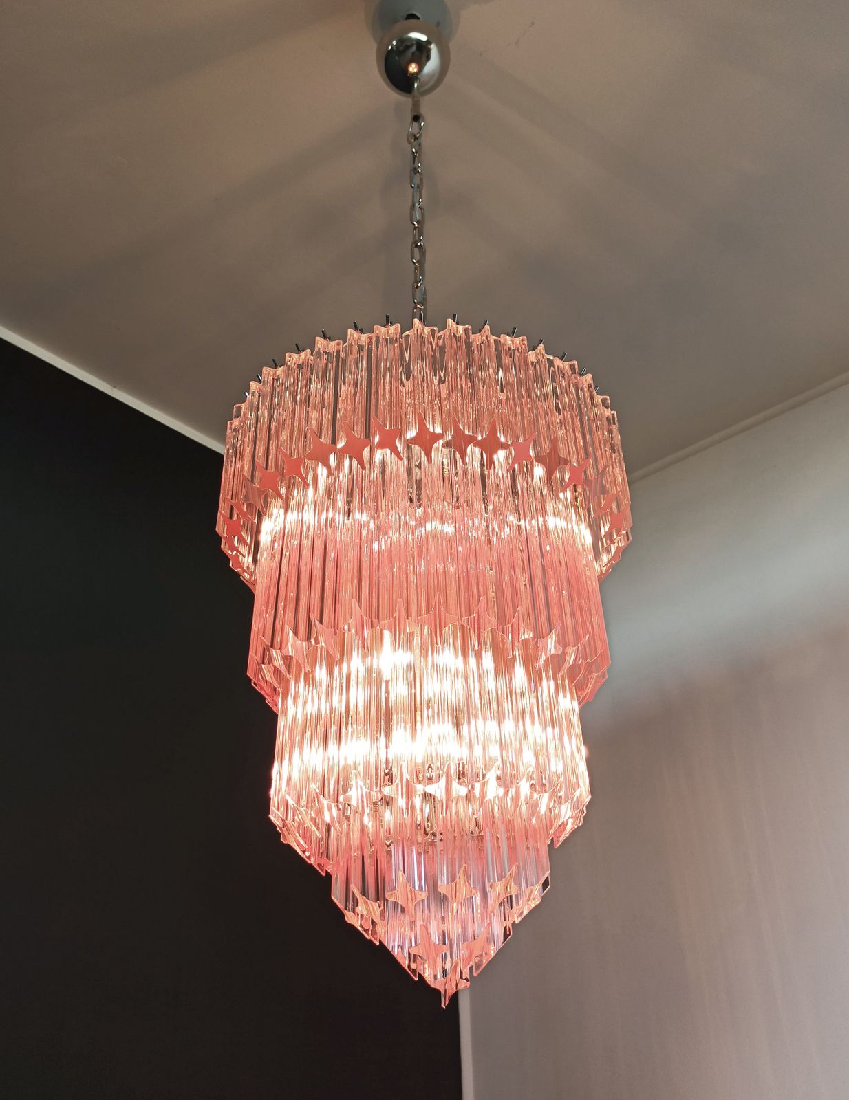 Murano Glass Chandelier    112 Pink Quadriedri photo vintage