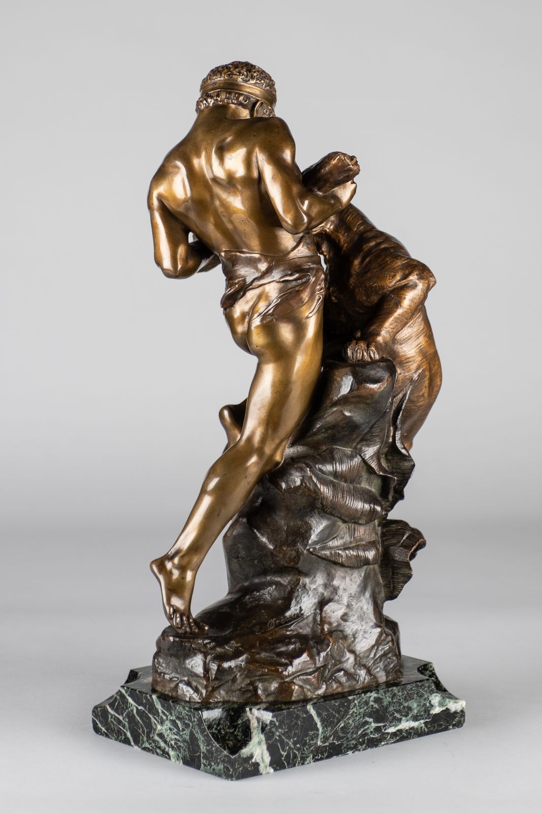 A Stunning 19th Century French Bronze Sculpture Of A Man Fighting A Tiger, Signed E.Drouot photo buy