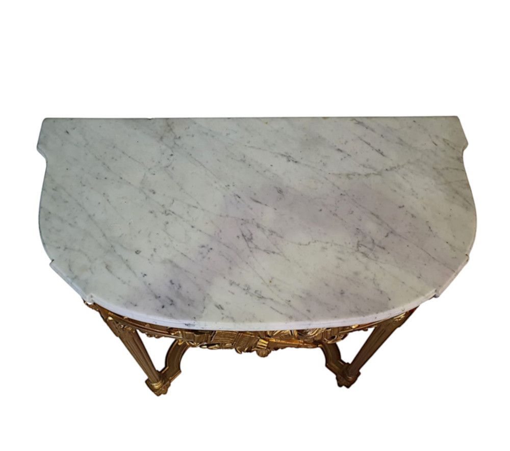 A Fine 19th Century Carrara White Marble Top Giltwood Console Table photo 4575.5003