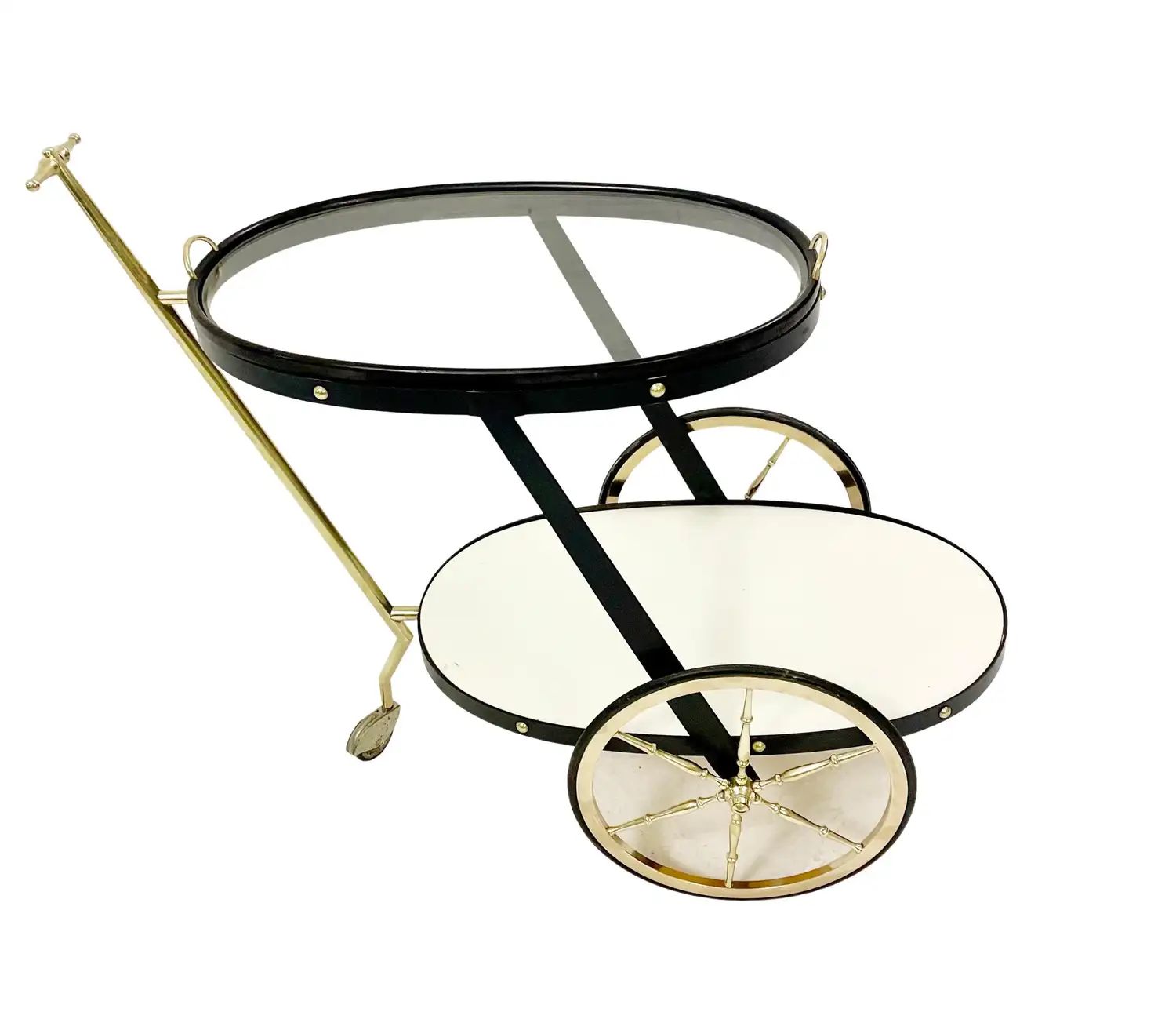 Mid Century Brass Glass And Metal Trolley