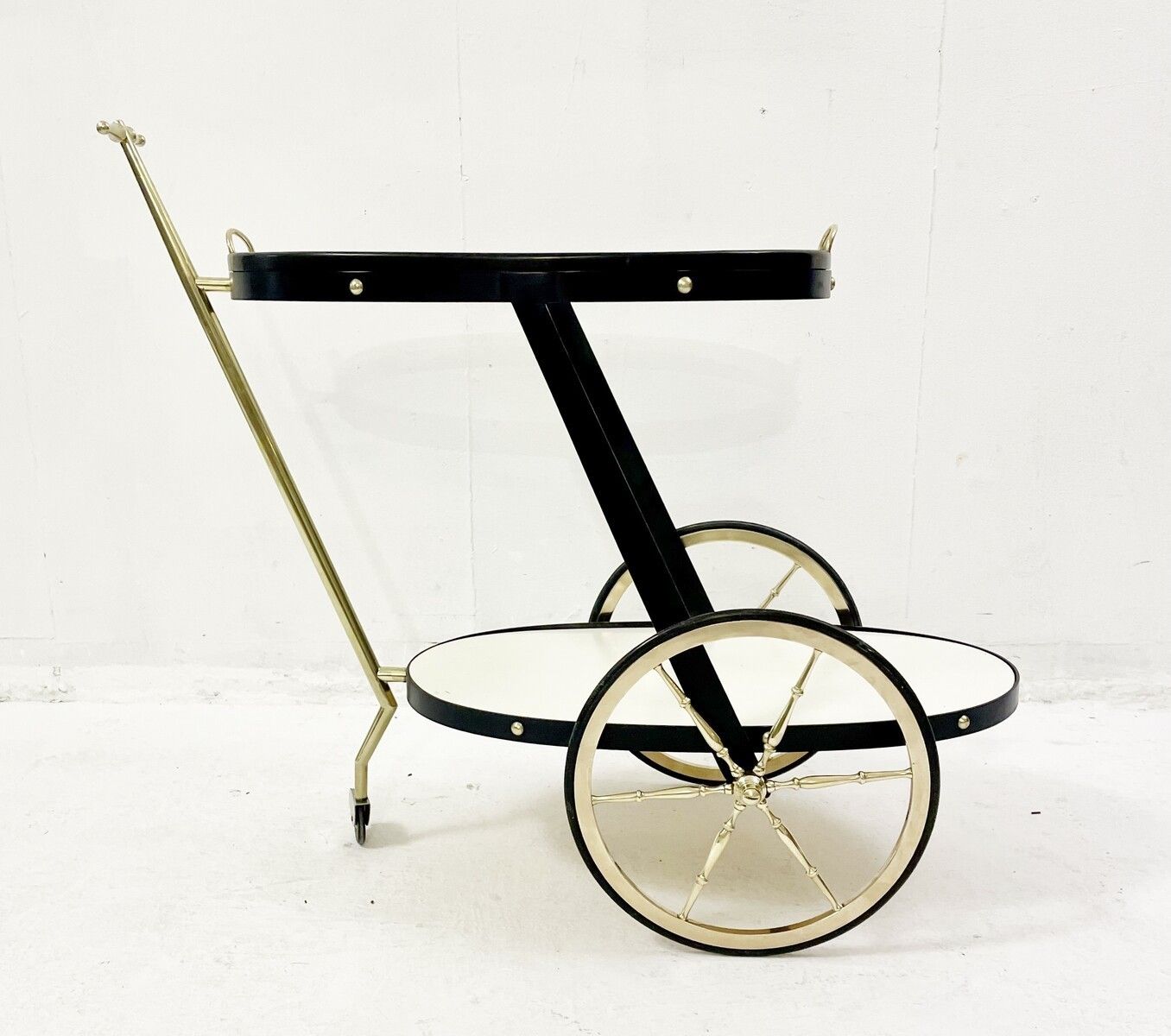 Mid Century Brass Glass And Metal Trolley photo furniture