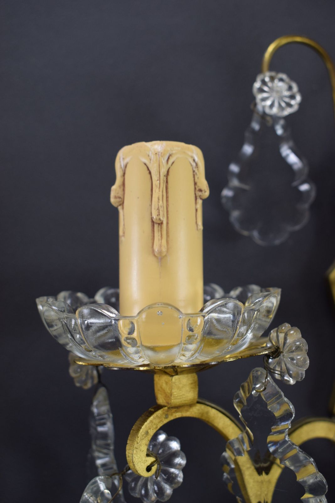 photo furniture Pair Of Vintage Wall Sconces Glass Drop Bronze Lighting Lamp