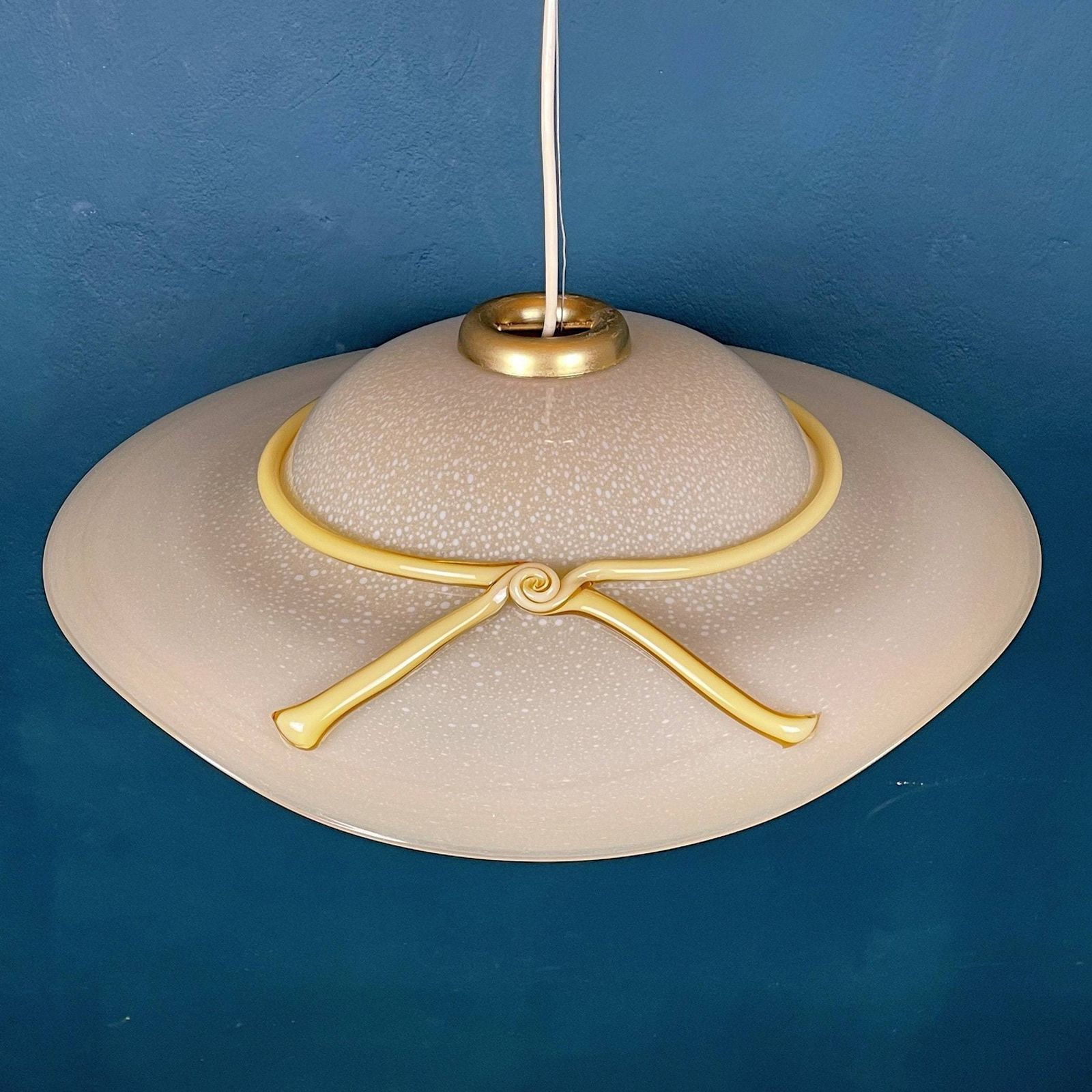 Murano Pendant Lamp Woman's Wide Brim Hat Italy 1970s Mid Century Italian Lighting photo vinterior