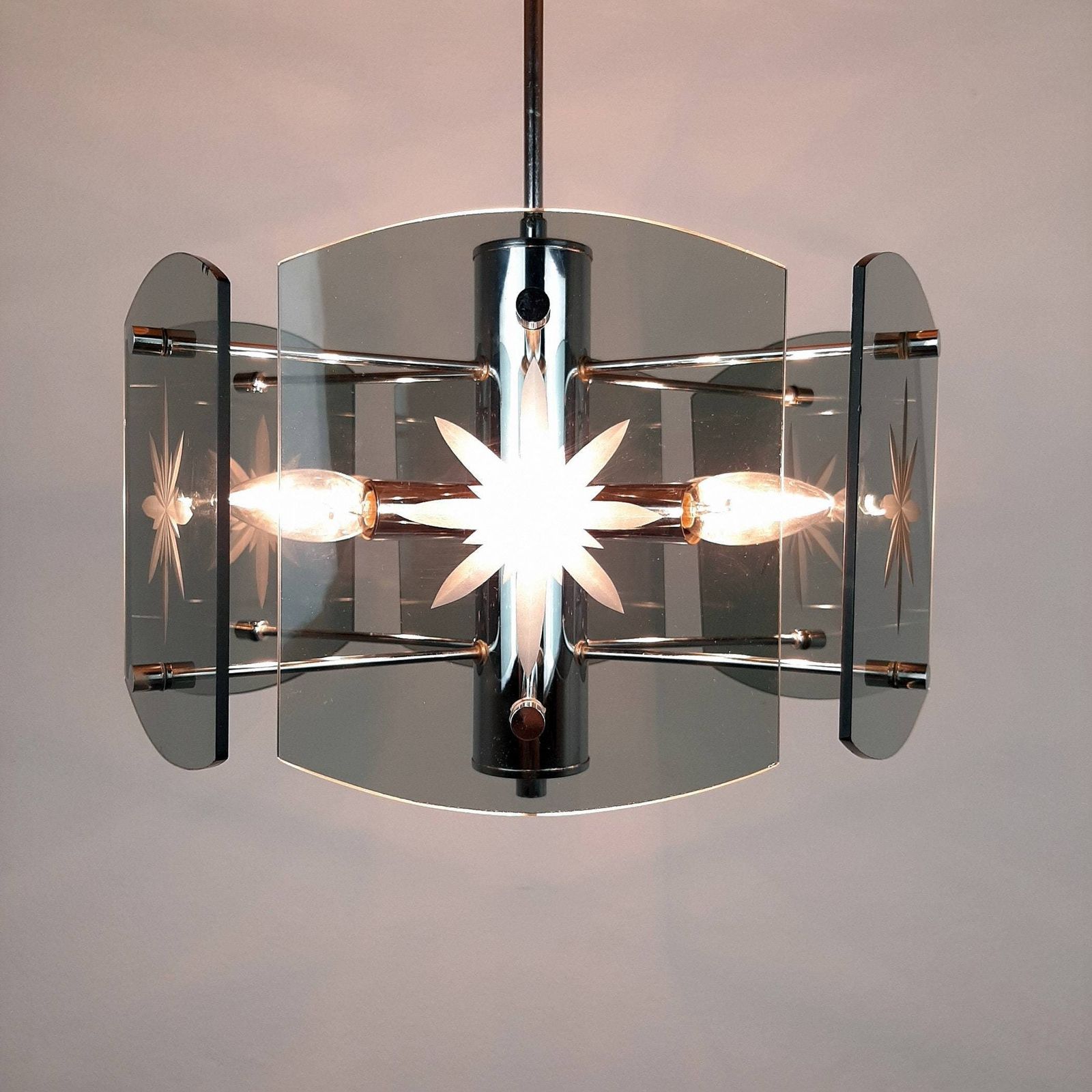 Glazen Hanglamp Emi Poljcane Joegoslavië Jaren '70 – Rookglas Mid Century In De Stijl Van Fontana Arte Veca