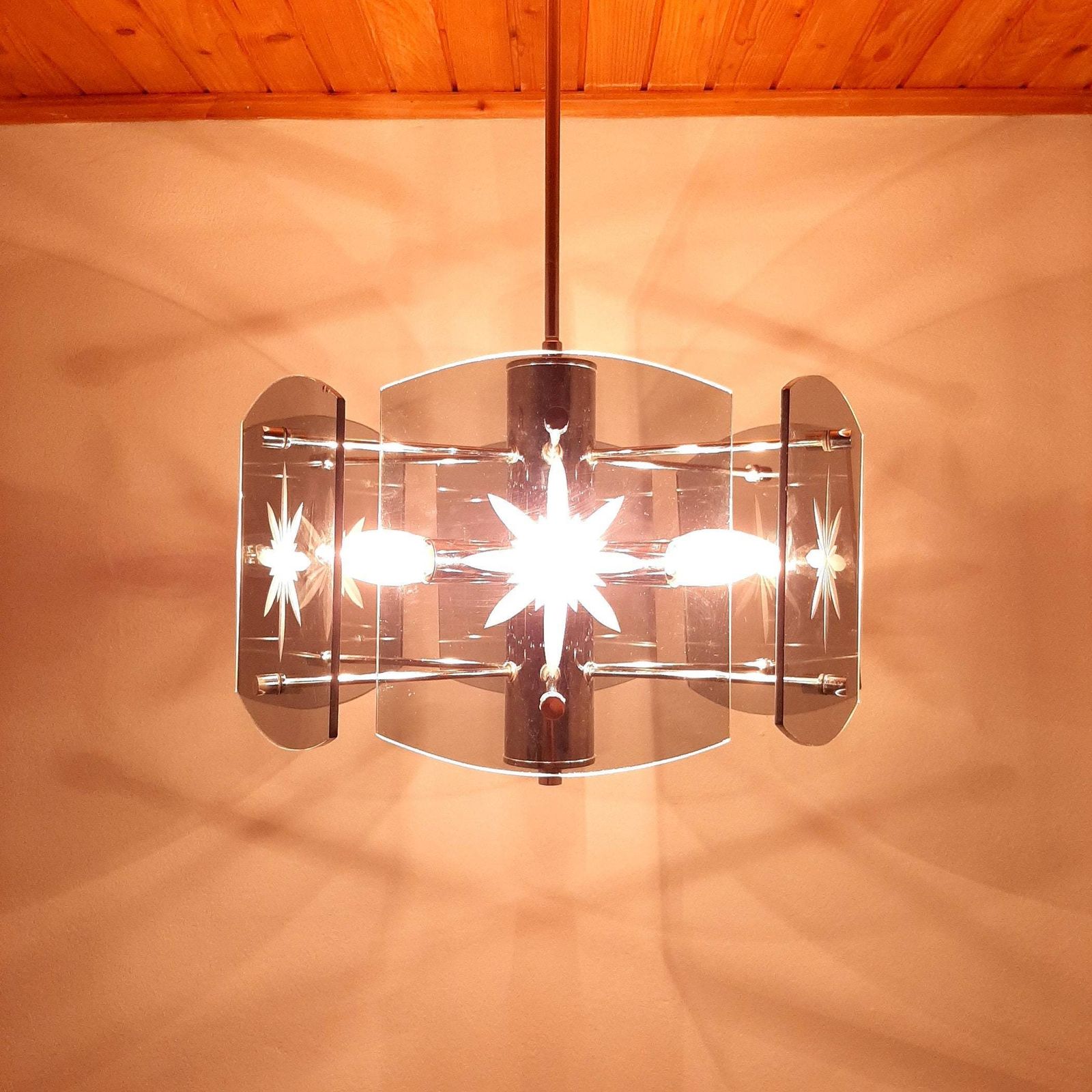 Glazen Hanglamp Emi Poljcane Joegoslavië Jaren '70 – Rookglas Mid Century In De Stijl Van Fontana Arte Veca photo for sale