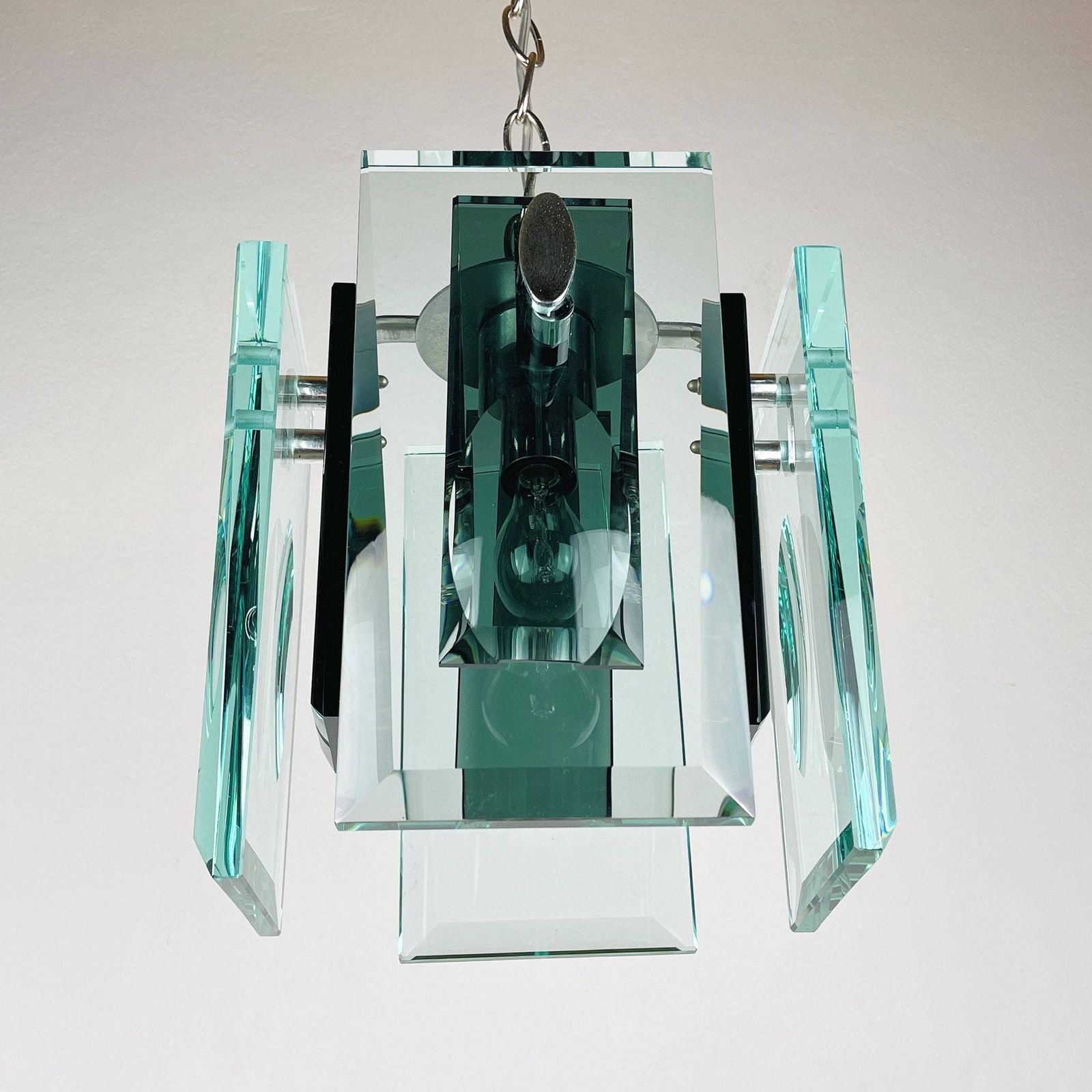 Rare Art Glass Pendant Lamp Italian Design By Fontana Arte Italy 70s Art Deco Mcm Mid Century Ceiling Lamp photo vintage