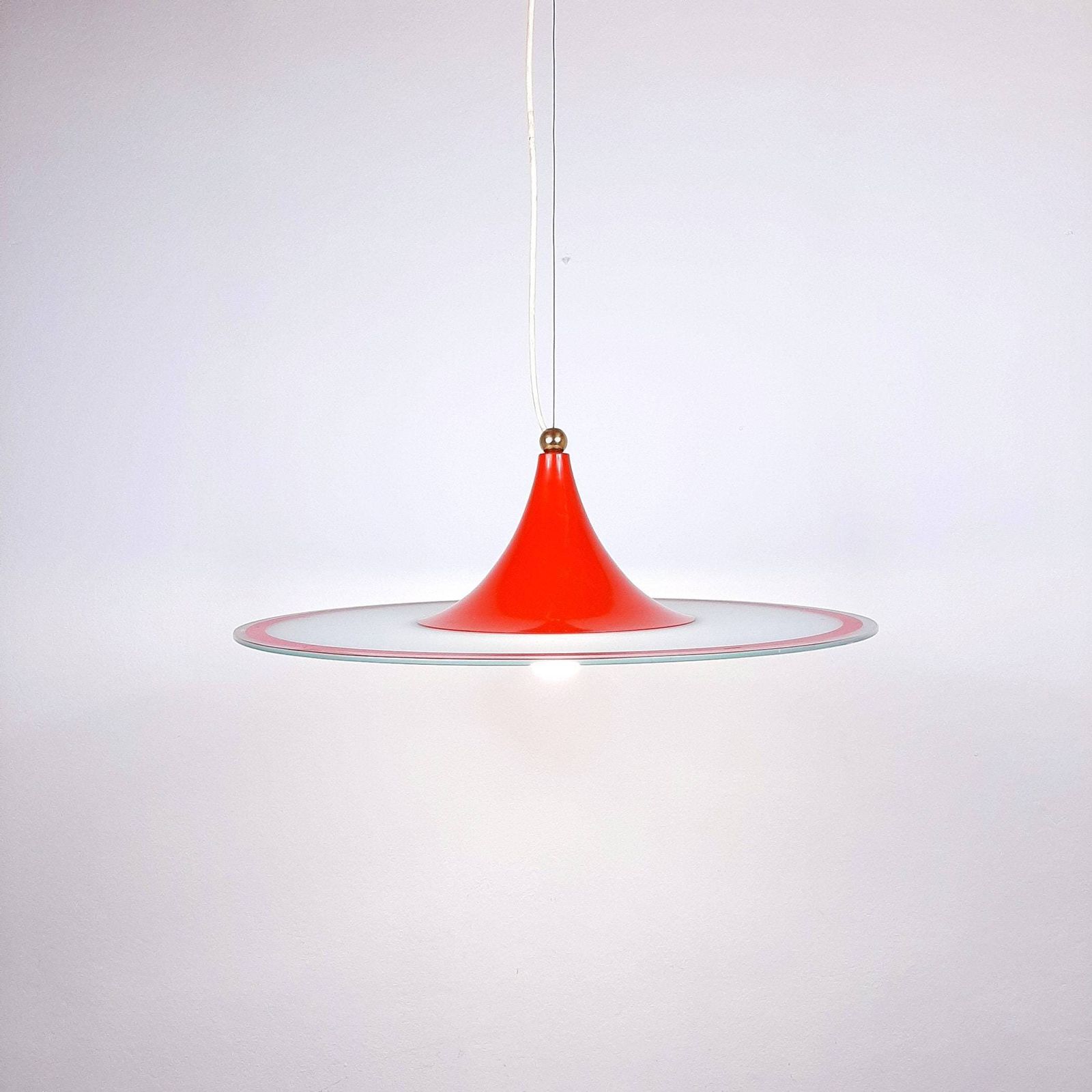 Mid Century Pendant Lamp Italy 60s Red Retro Chandelier Space Age Atomic Vintage Lighting photo furniture