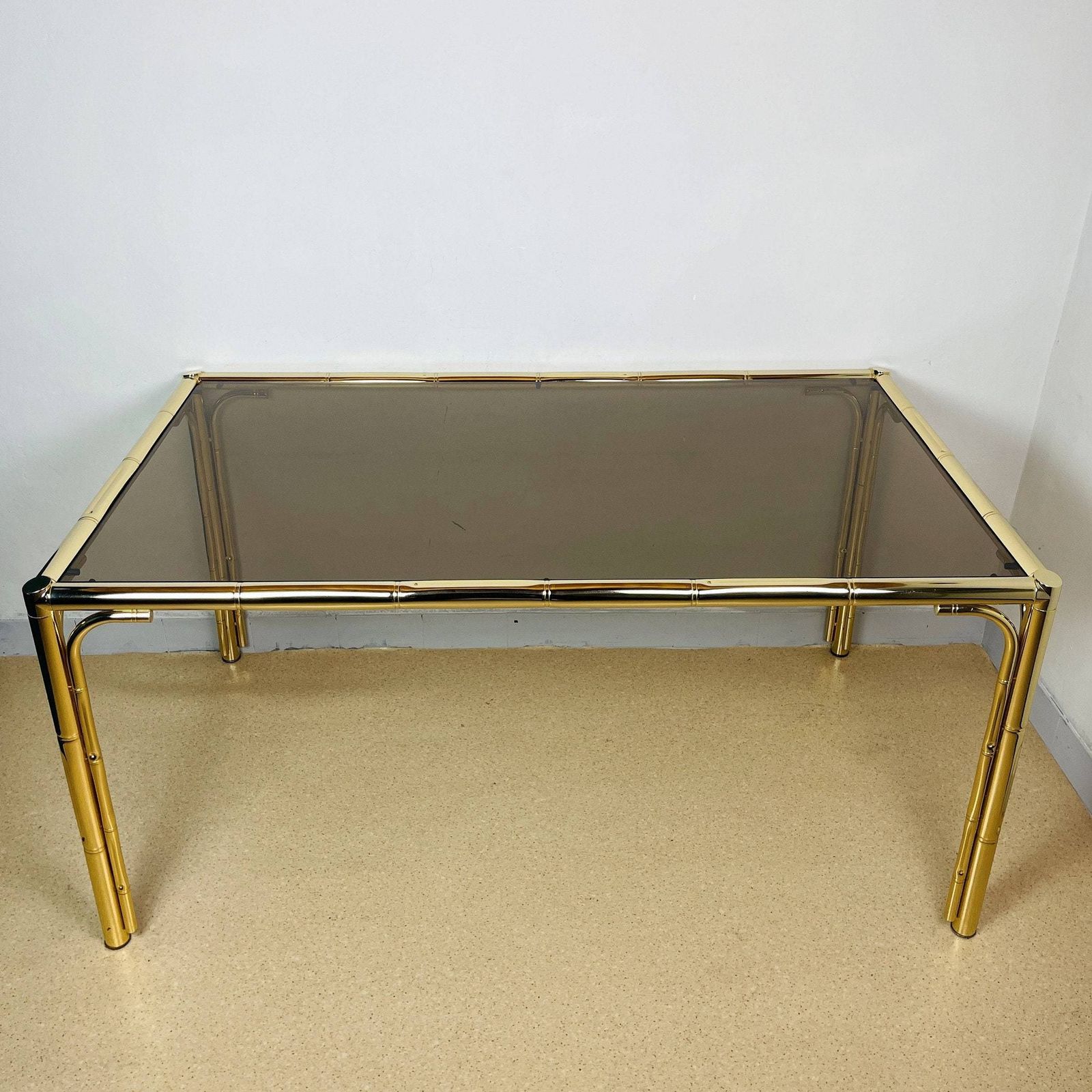 Set Vintage Messing Faux Bamboe Eetstoelen (4 Stuks) Met Bijpassende Tafel, Frankrijk, Jaren 1970, Mid Century Modern, Hollywood Regency photo furniture