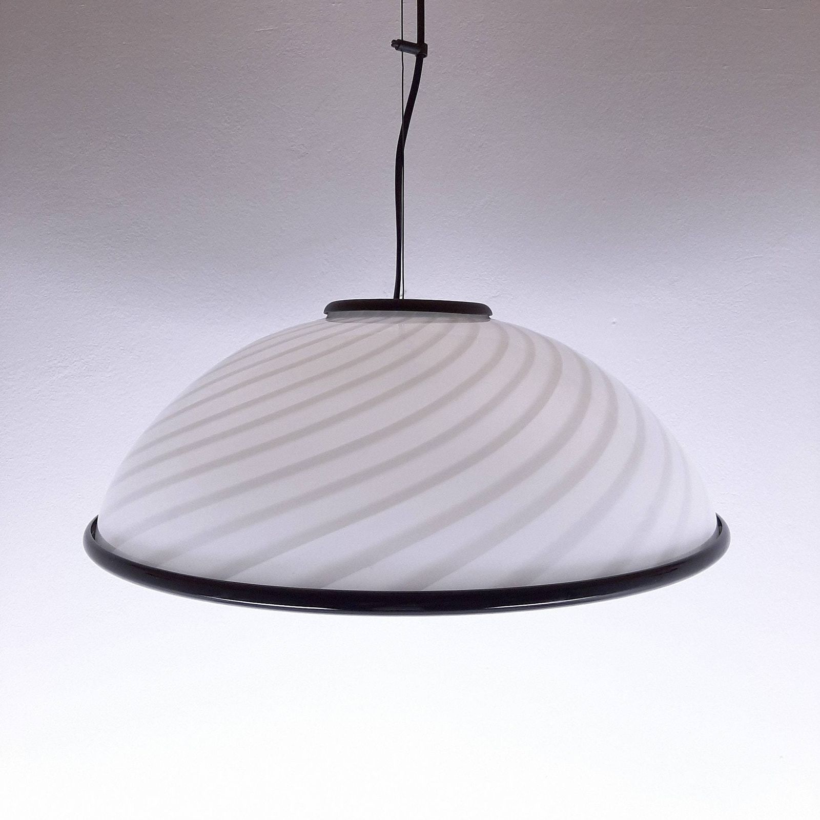 Retro Pendant Lamp White And Black Italy 80s Vintage Lighting Mid Century Home Decor photo vinterior