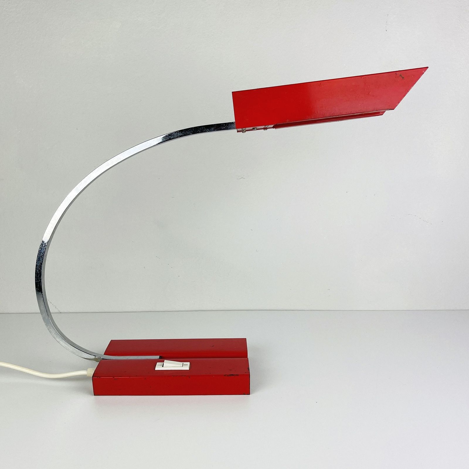 Mid Century Red Metal Desk Lamp Emi Poljcane Yugoslavia 1970s Vintage Industrial Loft Office Table Lamp