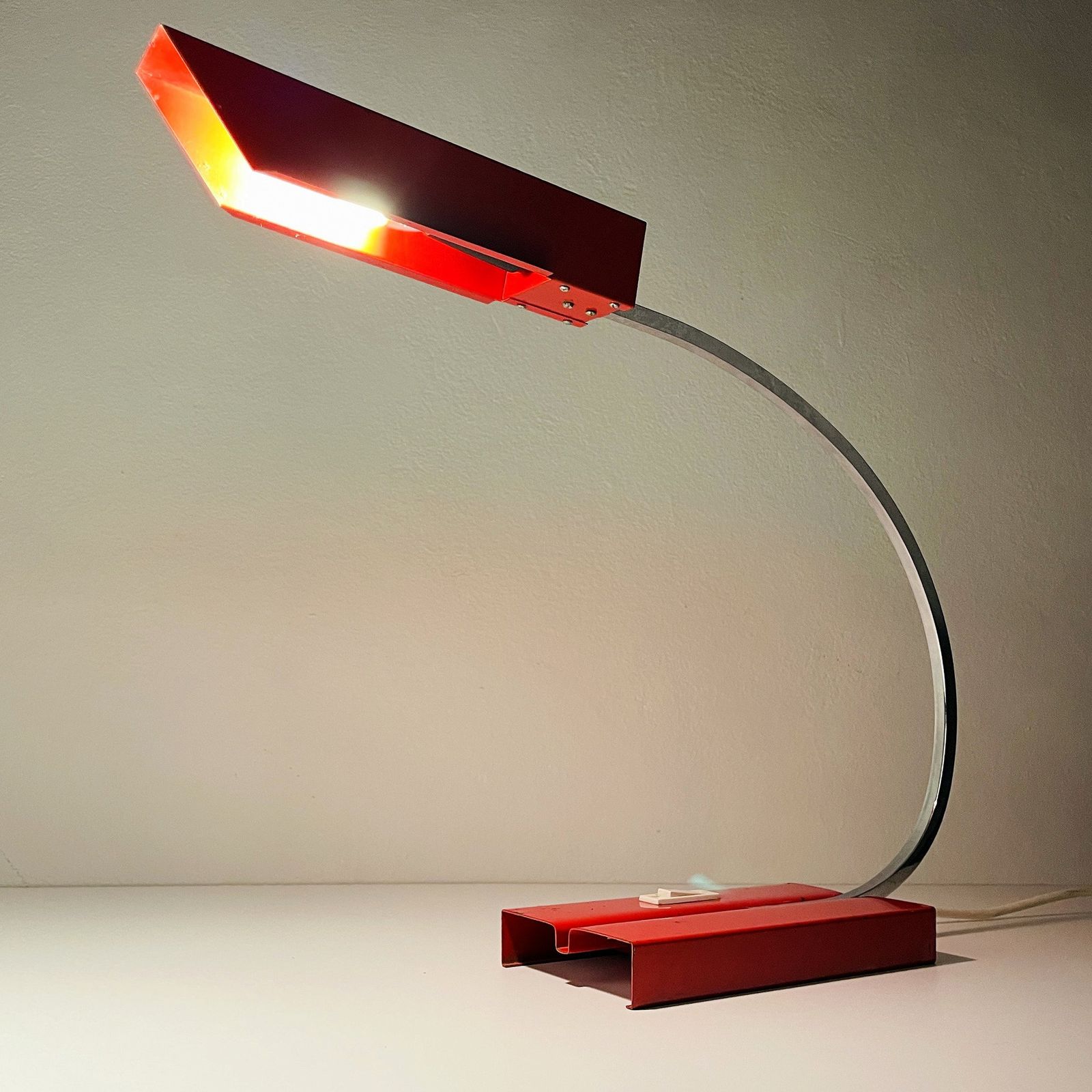 Mid Century Red Metal Desk Lamp Emi Poljcane Yugoslavia 1970s Vintage Industrial Loft Office Table Lamp photo furniture