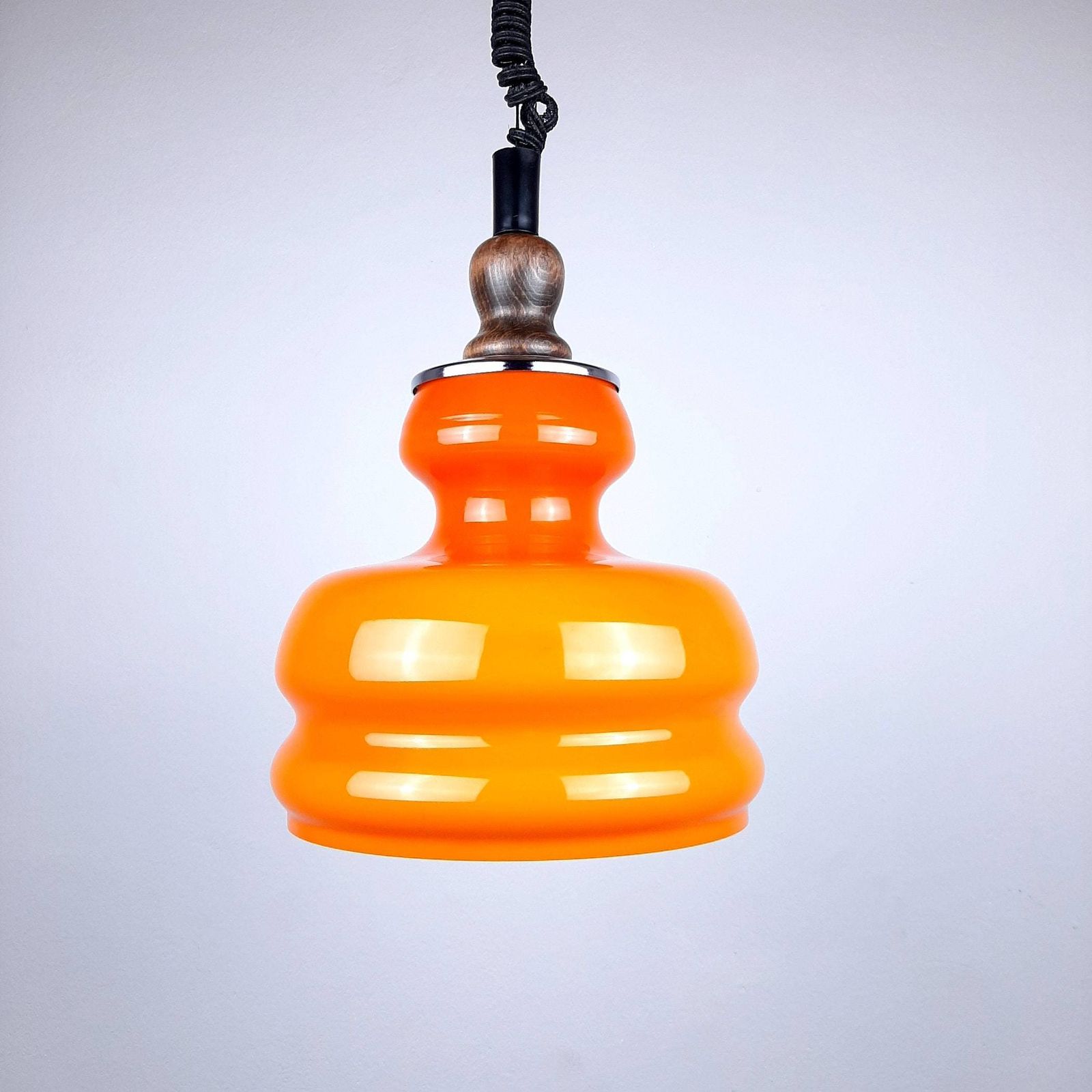 Mid Century Orange Glass Pendant Lamp Yugoslavia 1970s Retro Lighting Space Age