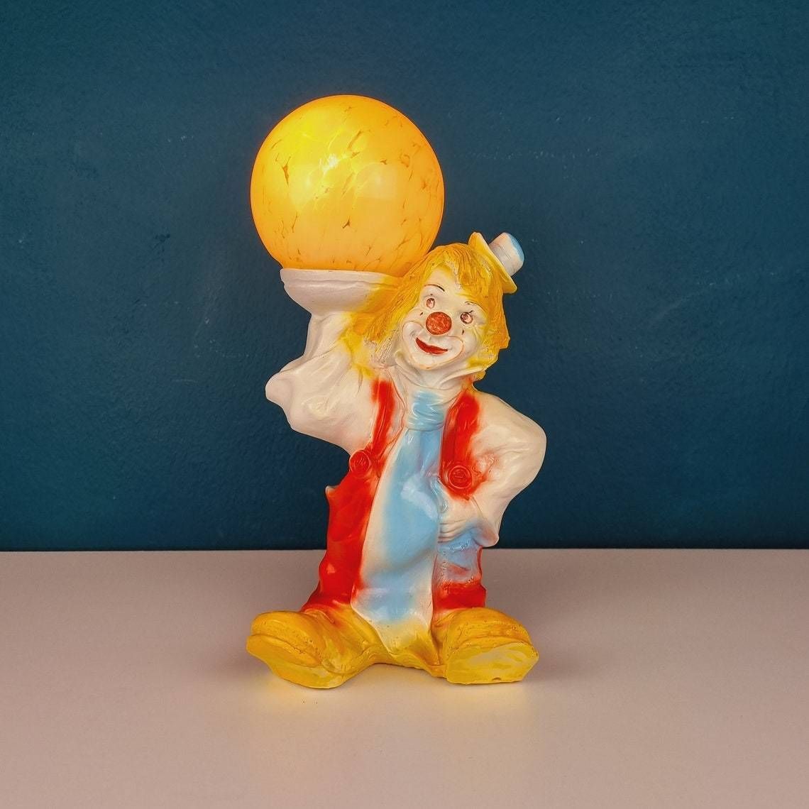 Vintage Ceramic Table Lamp Clown Italy 1960s Retro Nightlamp Lamp For Children's Room photo for sale