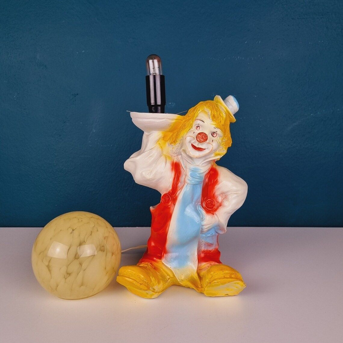 photo for sale Vintage Ceramic Table Lamp Clown Italy 1960s Retro Nightlamp Lamp For Children's Room