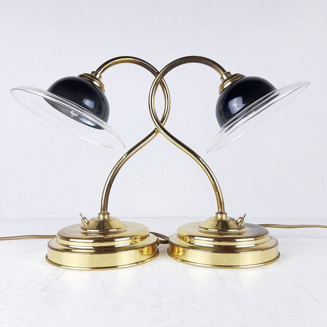 Pair Of Vintage Bedside Lamps Italy 1990s Gold Retro Table Lamp Space Age Mid Century Lighting photo Lighting
