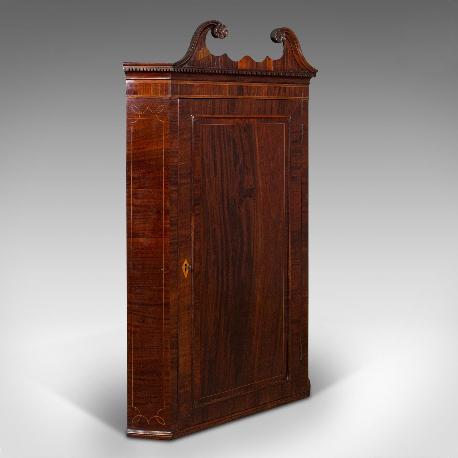 Antique Corner Cabinet, English, Flame Mahogany, C.1760