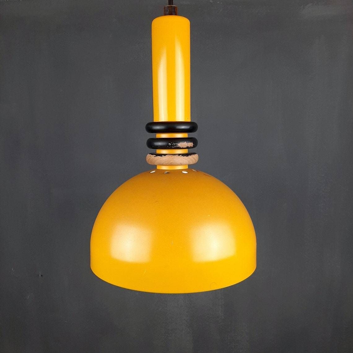 Retro Metal Pendant Lamp Sijaj Hrastnik Yugoslavia 1970s Mid Century Lighting Industrial Light