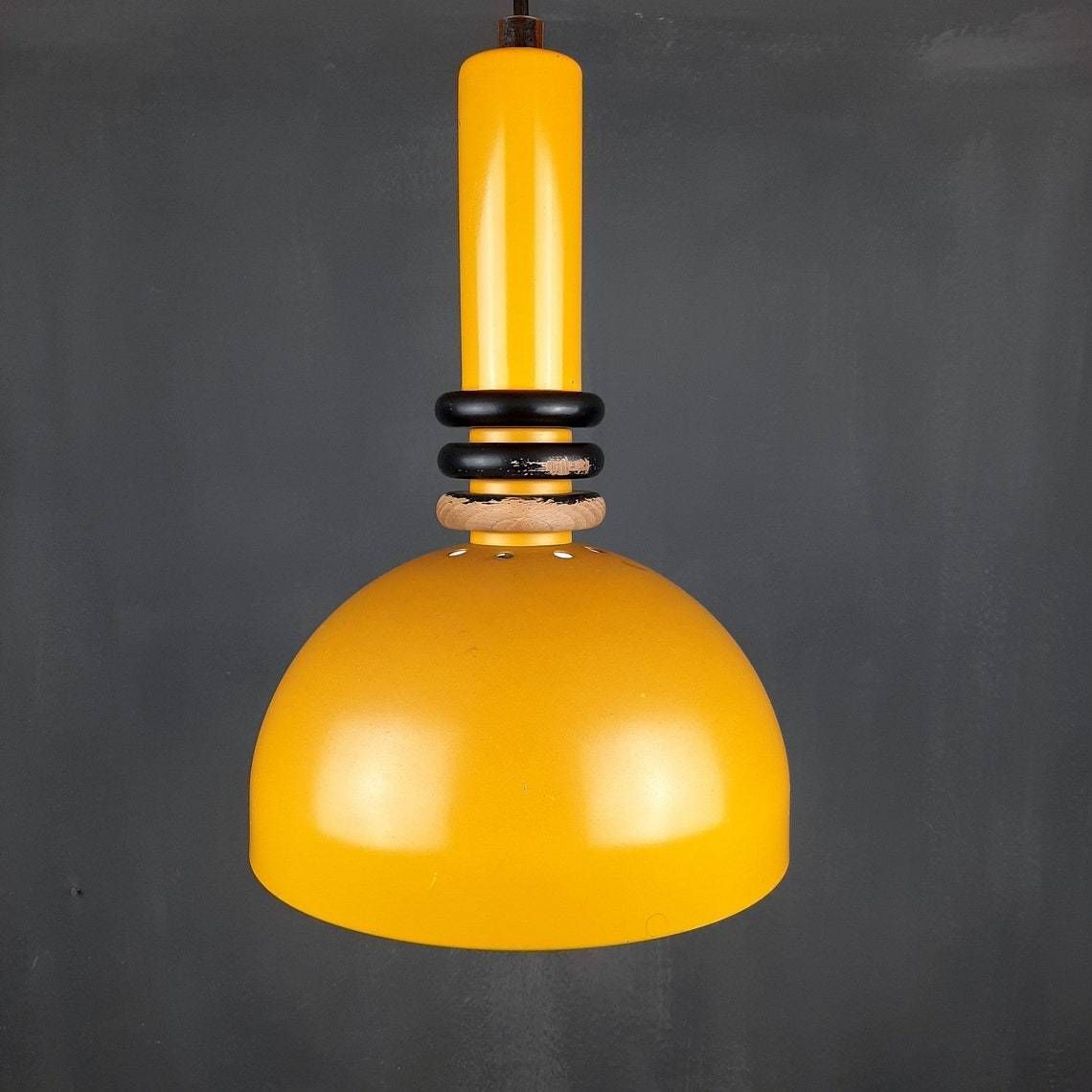 Retro Metal Pendant Lamp Sijaj Hrastnik Yugoslavia 1970s Mid Century Lighting Industrial Light photo vinterior