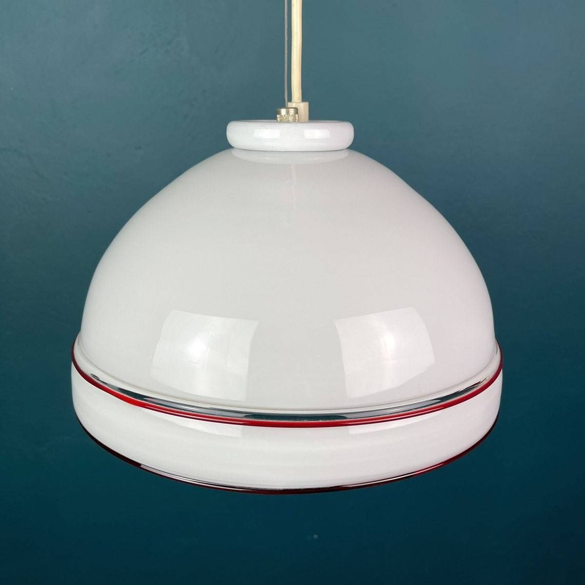 Murano Glass Pendant Lamp Italy 70s Mid Century Lighting Home Decor White Space Age