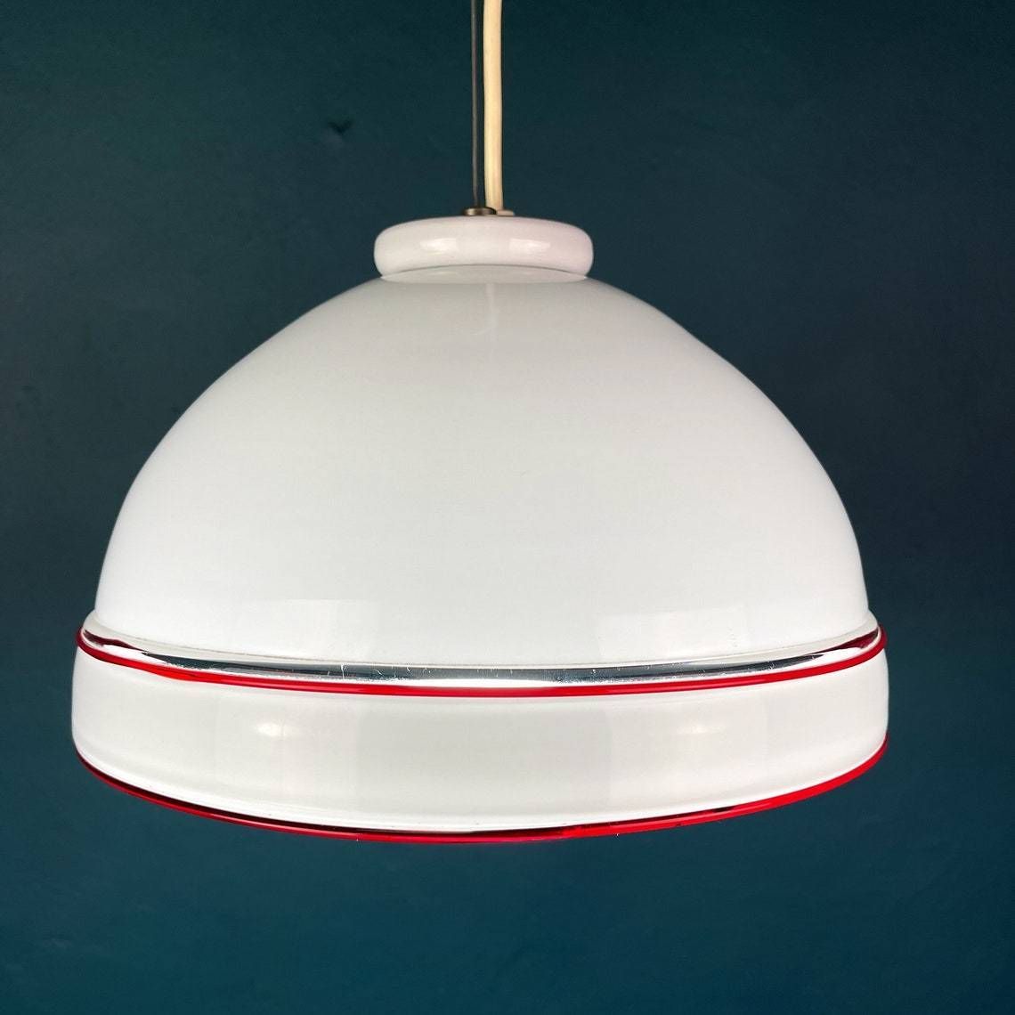 Murano Glass Pendant Lamp Italy 70s Mid Century Lighting Home Decor White Space Age photo for sale
