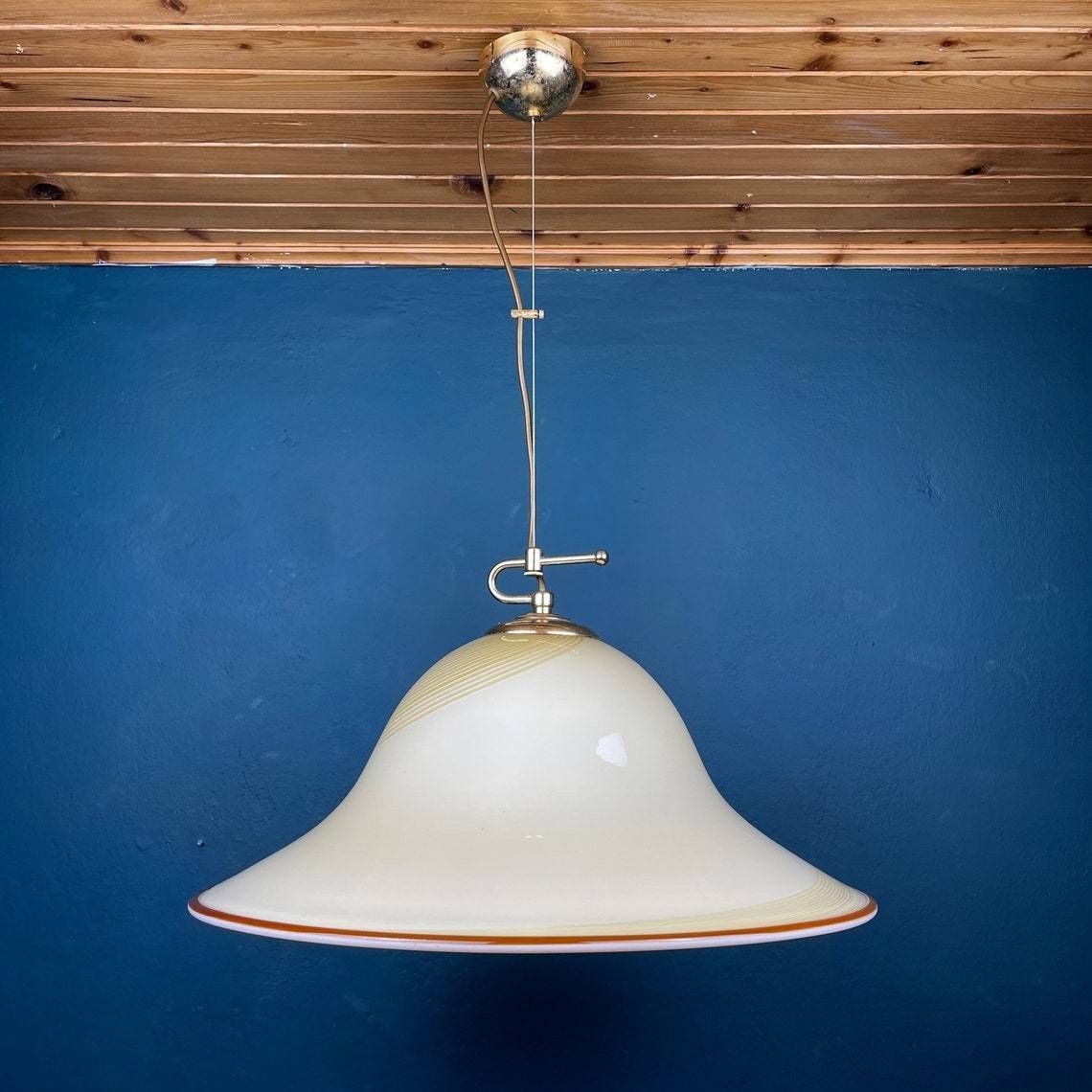 Vintage Beige Murano Glass Pendant Lamp By De Majo Italy 1970s Mid Century Lighting Retro Home Decor photo vinterior