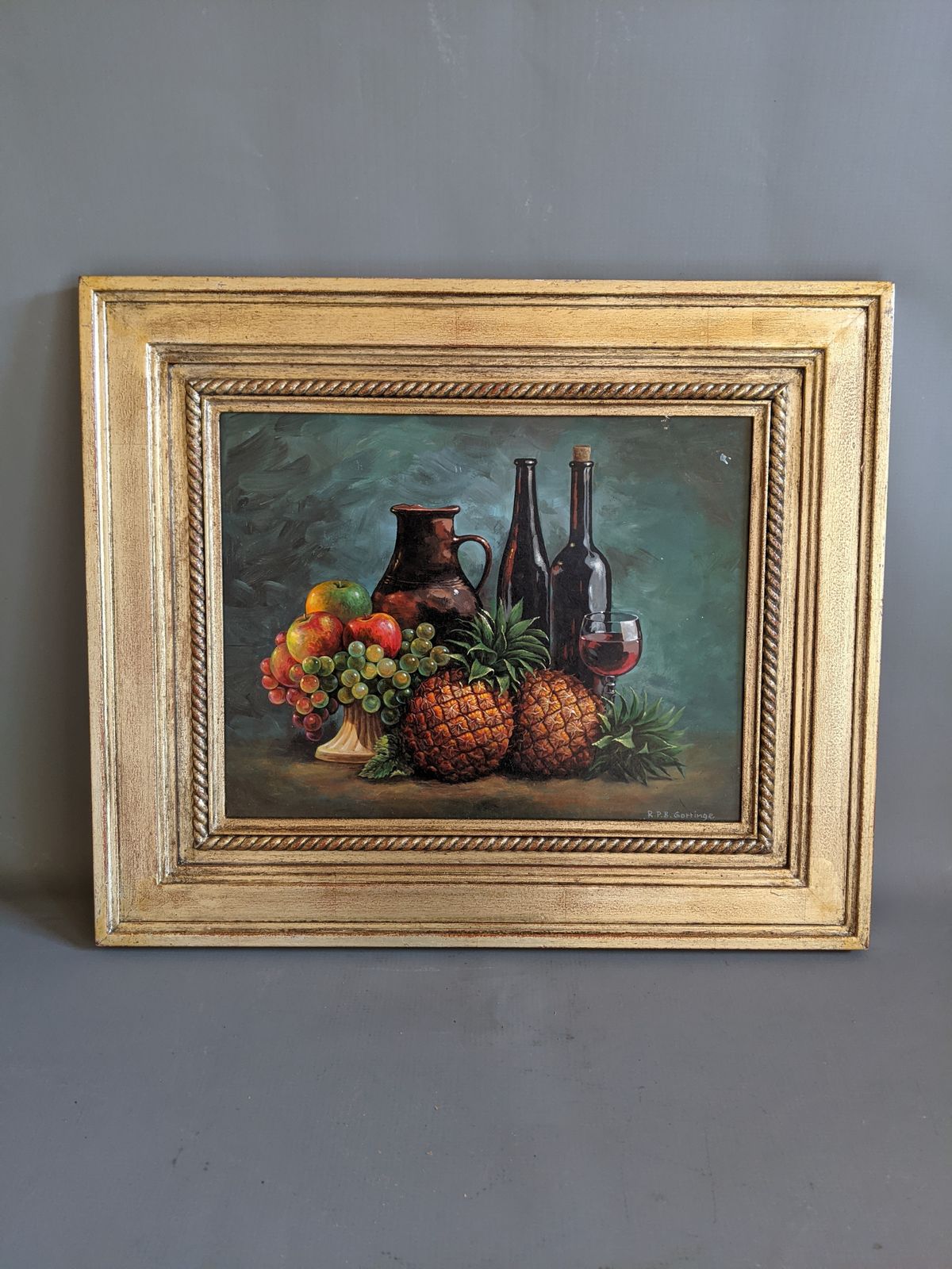 Acrylic Still Life Painting By Roger Gorringe, In Antique Frame