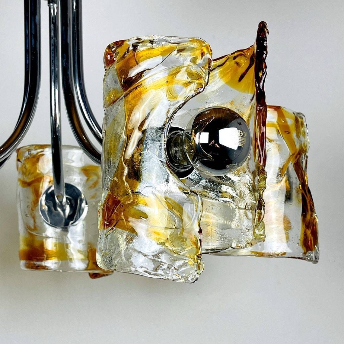 Mid Century Amber Murano Chrome Chandelier Mazzega By Toni Zuccheri Italy 1970s Space Age Sputnik Atomic Design photo furniture