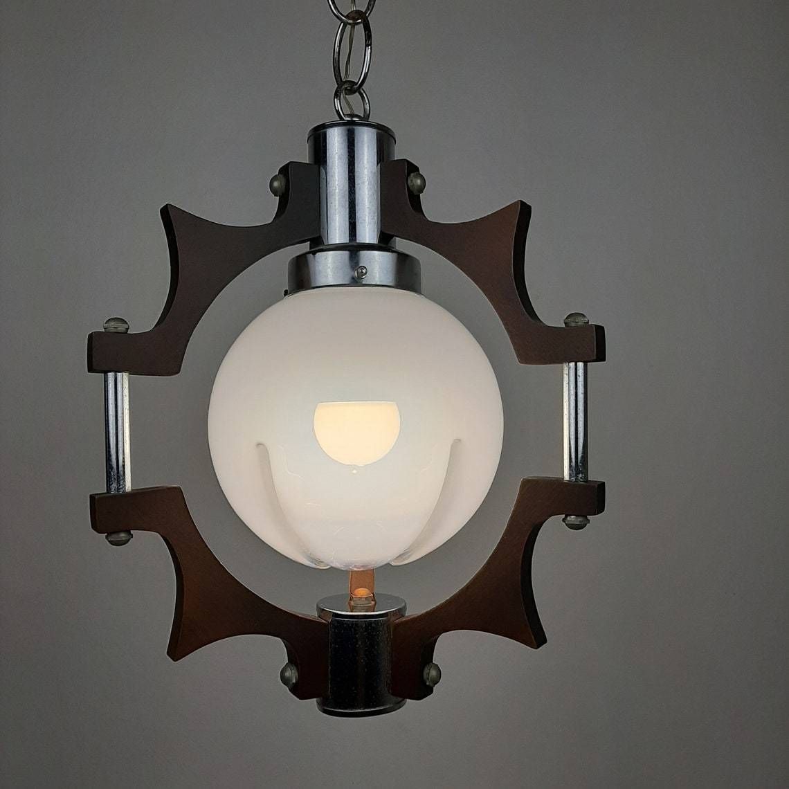 photo for sale Mid Century Murano Glass Pendant Lamp Mazzega Italy 1970s Geometric Chandelier Retro Ceiling Lamp Space Age
