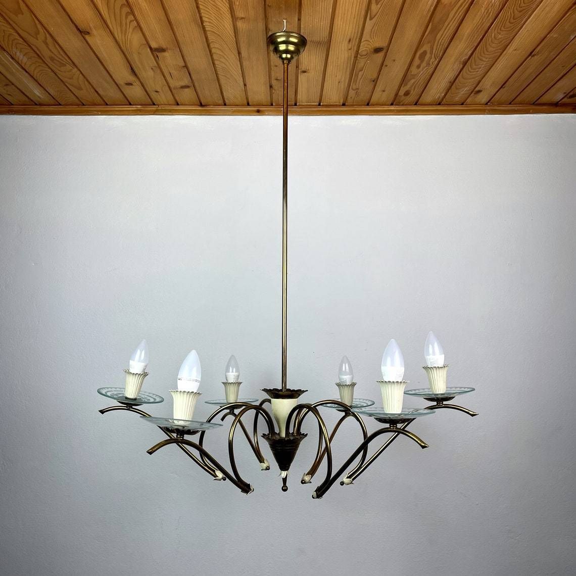 photo for sale Mid Century Chandelier Spider Chandelier By Pietro Chiesa For Fontana Arte Italy 1940s Romantic Chandelier Brass And Glass Ceiling Light
