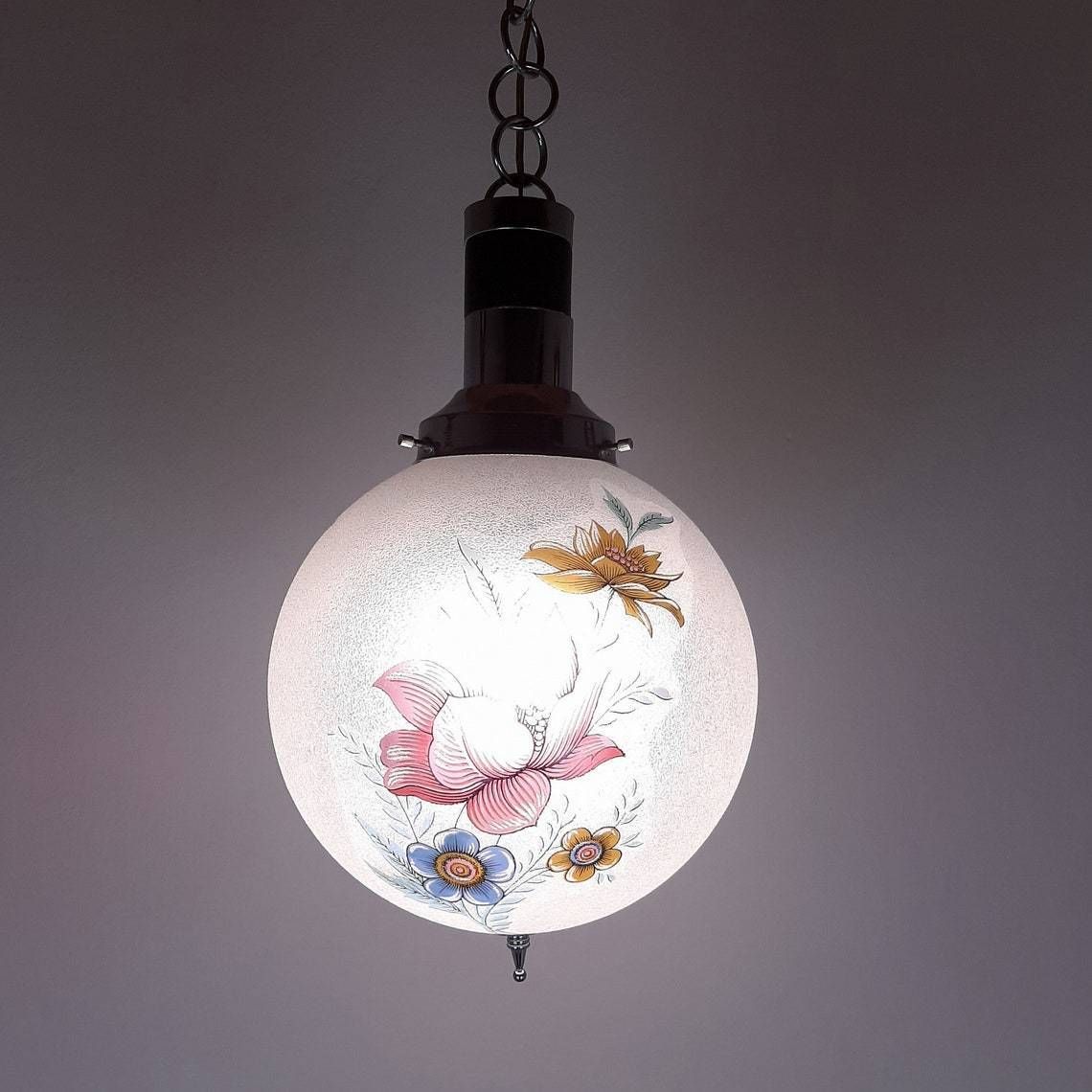 Vintage Glazen Hanglamp Met Bloemenmotief – Italië, Ca. Jaren 1960 – Retro, Art Deco, Landelijk, Mid Century Verlichting photo Verlichting