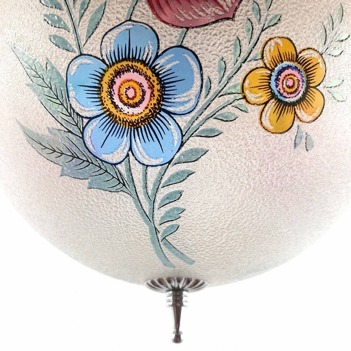 Vintage Glazen Hanglamp Met Bloemenmotief – Italië, Ca. Jaren 1960 – Retro, Art Deco, Landelijk, Mid Century Verlichting photo vinterior