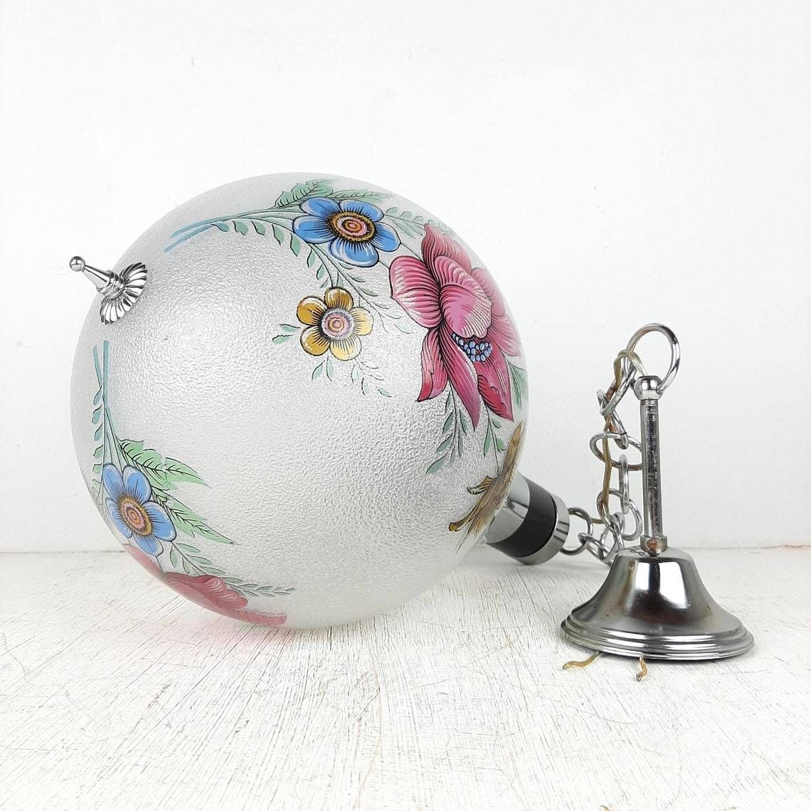 Vintage Glazen Hanglamp Met Bloemenmotief – Italië, Ca. Jaren 1960 – Retro, Art Deco, Landelijk, Mid Century Verlichting photo buy