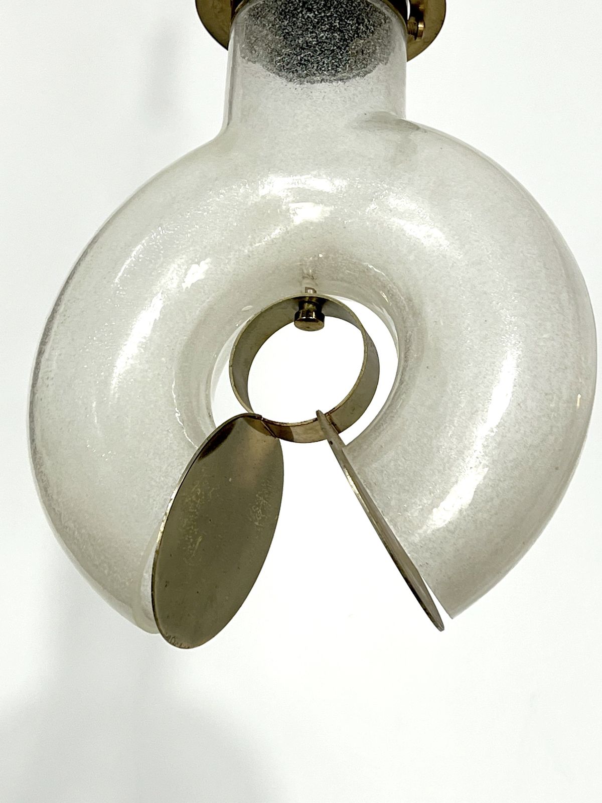 3825.9 Mid Century Modern Brass And Pulegoso Chandelier By Carlo Nason photo