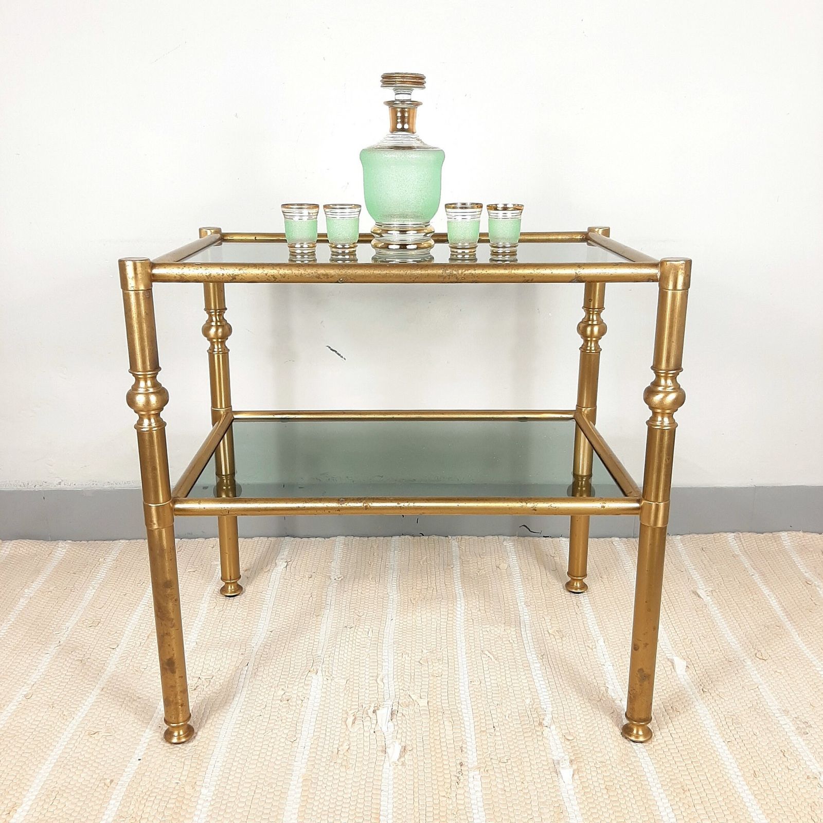 Vintage Coffee Table Italy '70s Retro Decor Mid Century Drink Table Retro Serving Table Art Deco Smoked Glass & Brass Table photo furniture