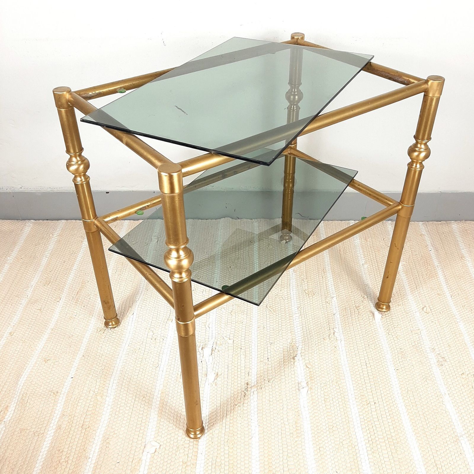 Vintage Coffee Table Italy '70s Retro Decor Mid Century Drink Table Retro Serving Table Art Deco Smoked Glass & Brass Table photo vinterior