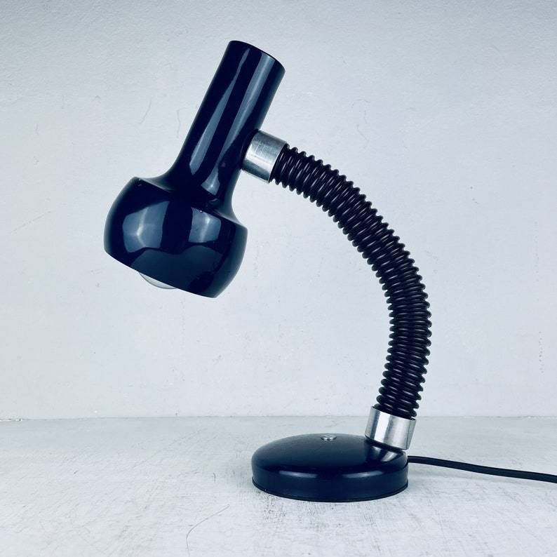 Mid Century Goose Blue Desk Lamp Italy 1970s Metal Retro Table Lamp