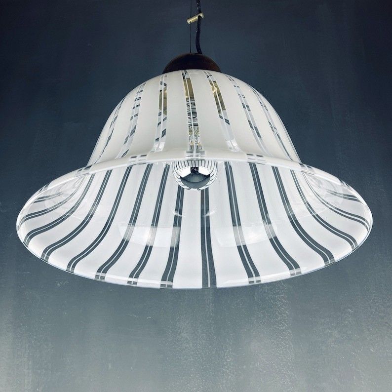 Vintage Murano White Pendant Lamp Italy 1970s Italian Mid Century Lighting Retro Home Decor photo vinterior
