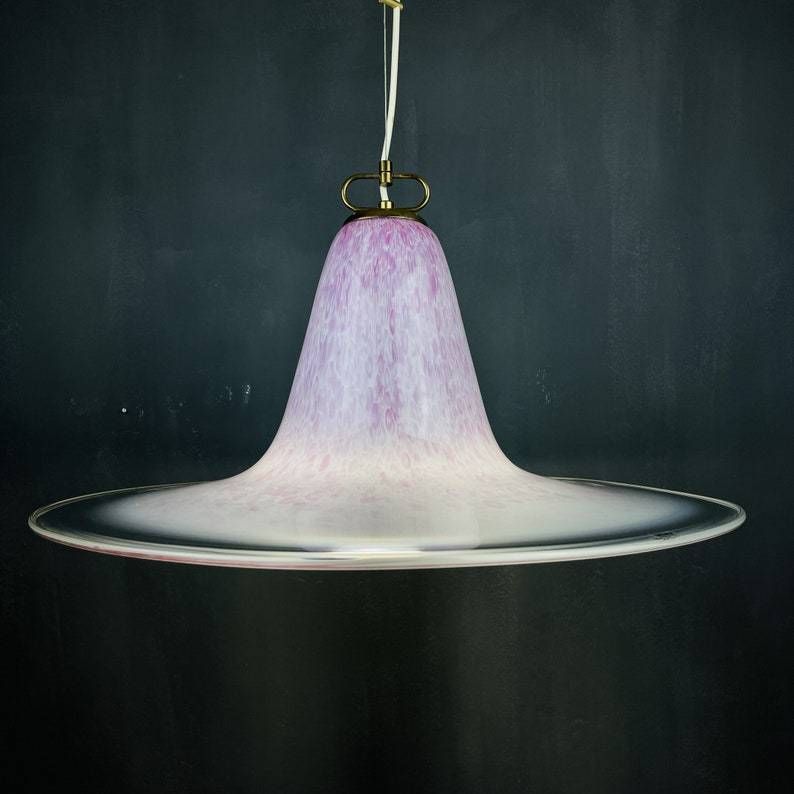 Mid Century Pink Murano Glass Pendant Lamp By Veluce Italy 1970s