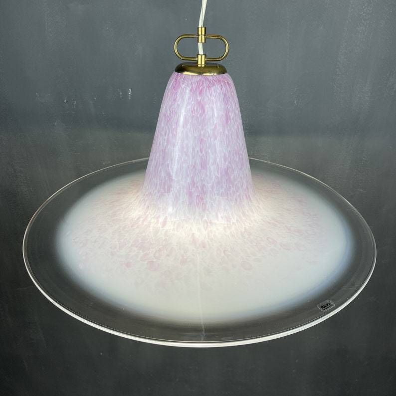 Mid Century Pink Murano Glass Pendant Lamp By Veluce Italy 1970s photo for sale