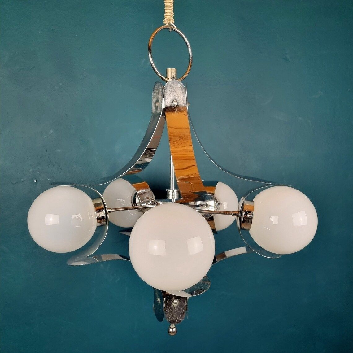 Mid Century Metal Opaline Glass Italy 1960s Sputnik Space Age Vintage Italian Lighting photo vintage