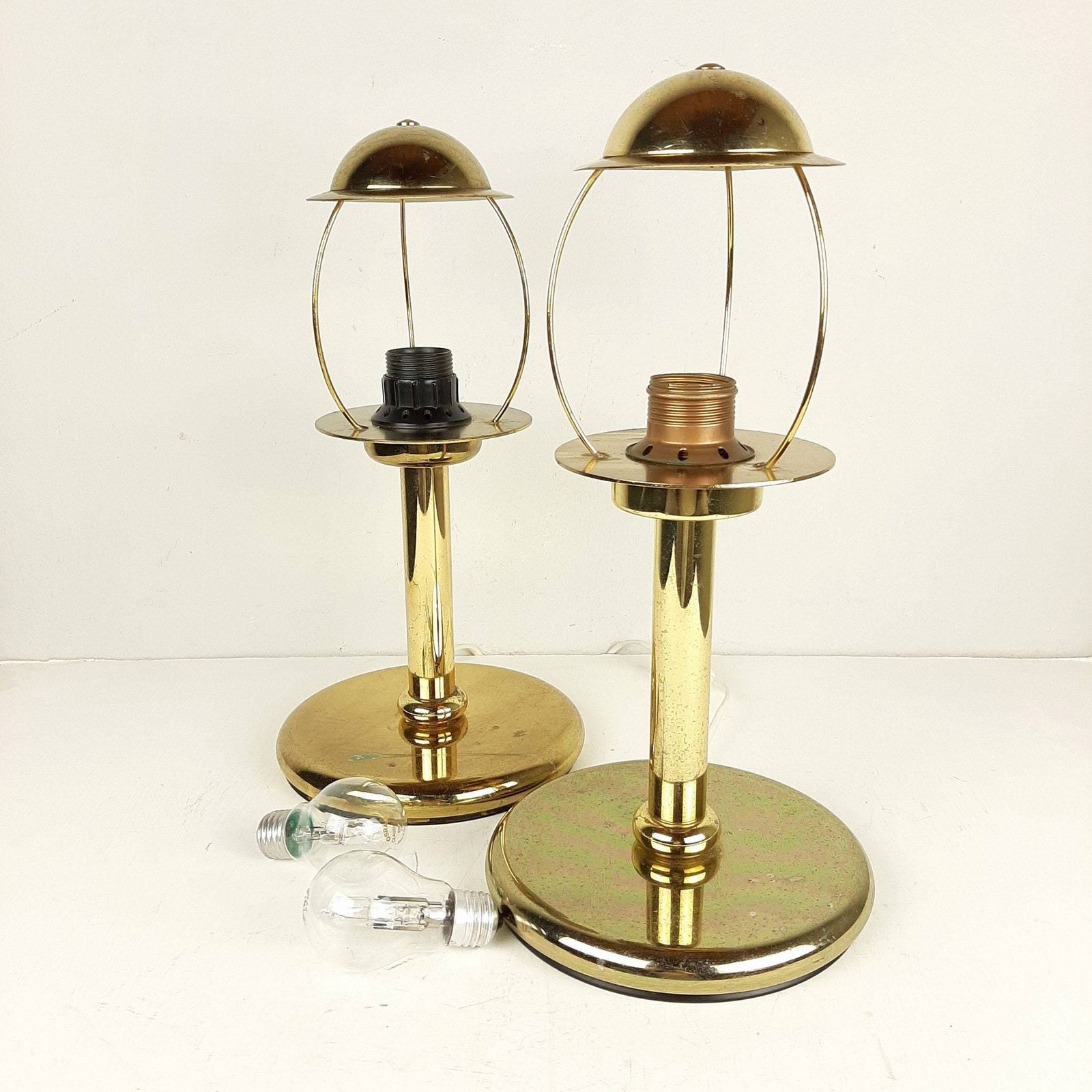 Pair Of Retro Gold Metal Table Lamp Sijaj Hrastnik Yugoslavia 1970s Mid Century Night Light Art Deco Lighting photo for sale