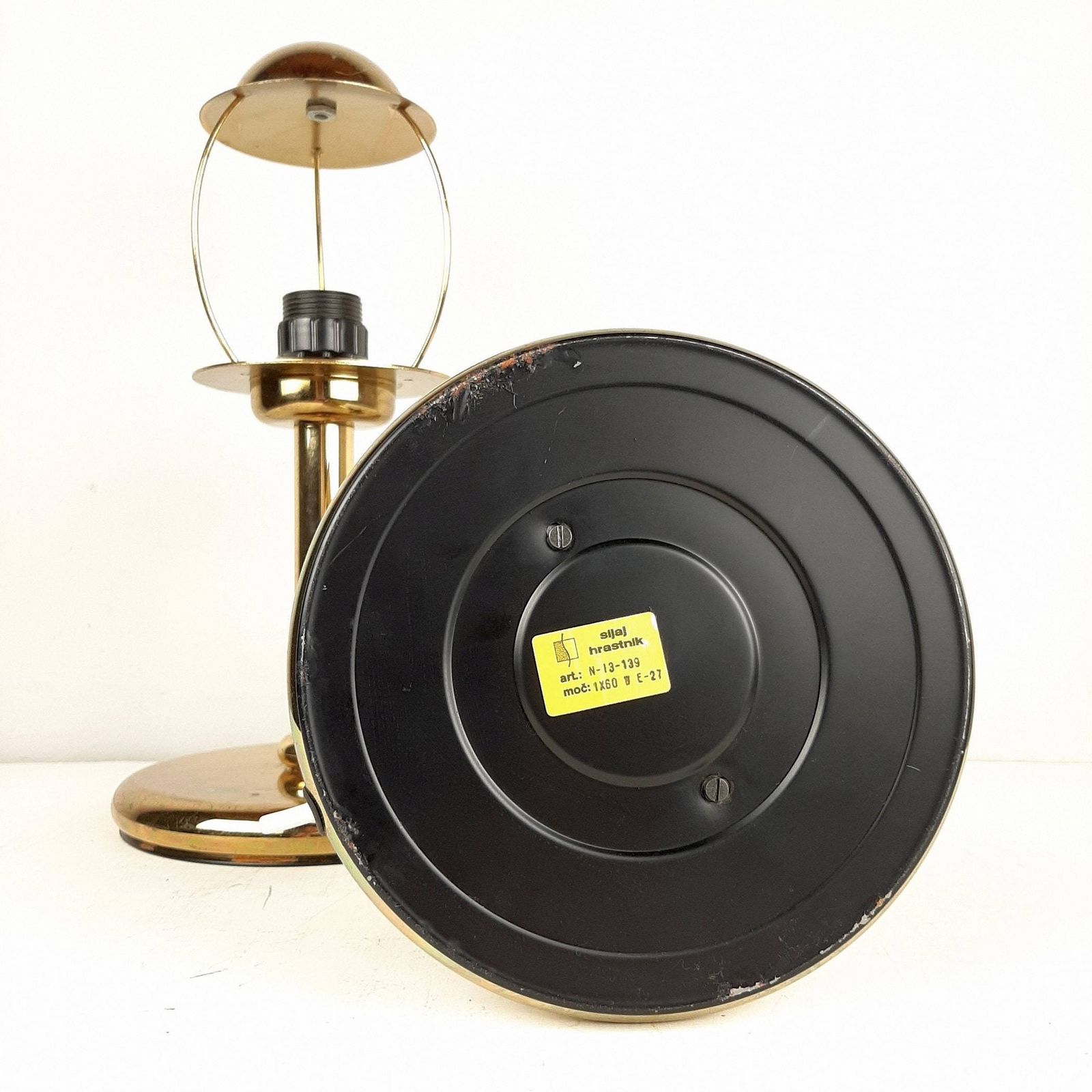 Pair Of Retro Gold Metal Table Lamp Sijaj Hrastnik Yugoslavia 1970s Mid Century Night Light Art Deco Lighting photo buy
