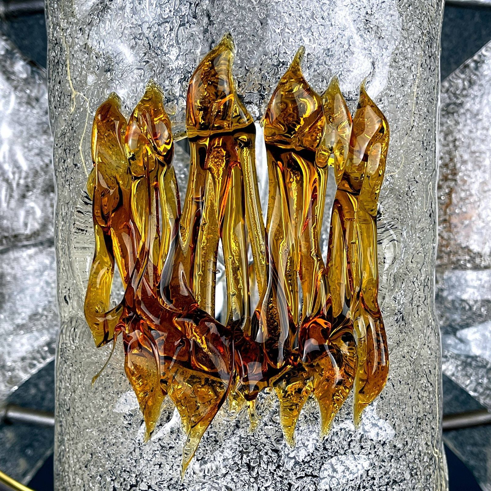 Mid Century Amber Murano Chrome Chandelier Mazzega By Toni Zuccheri Italy 1970s Space Age Sputnik Atomic Design photo 526.0