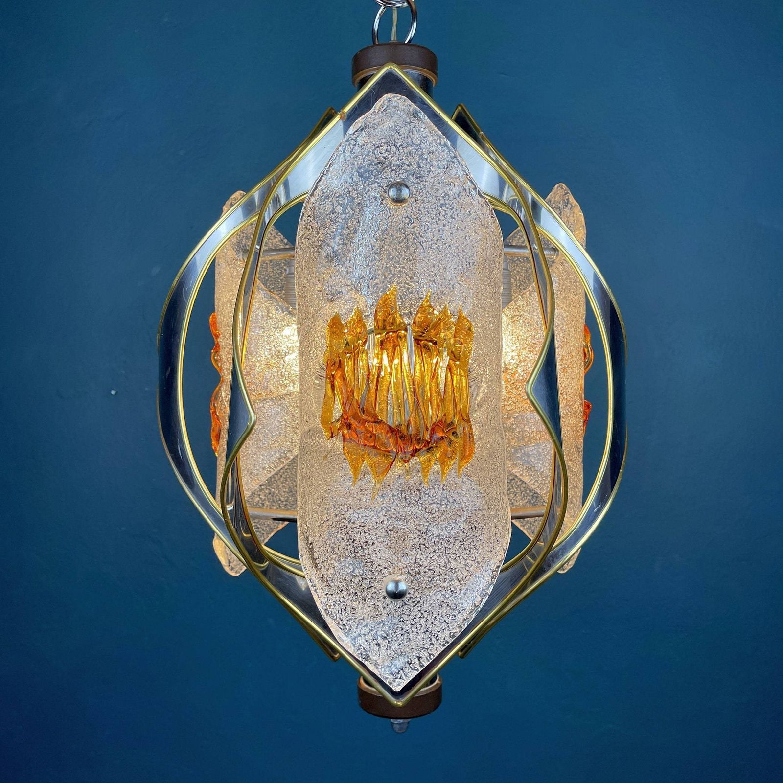 Mid Century Amber Murano Chrome Chandelier Mazzega By Toni Zuccheri Italy 1970s Space Age Sputnik Atomic Design photo vinterior