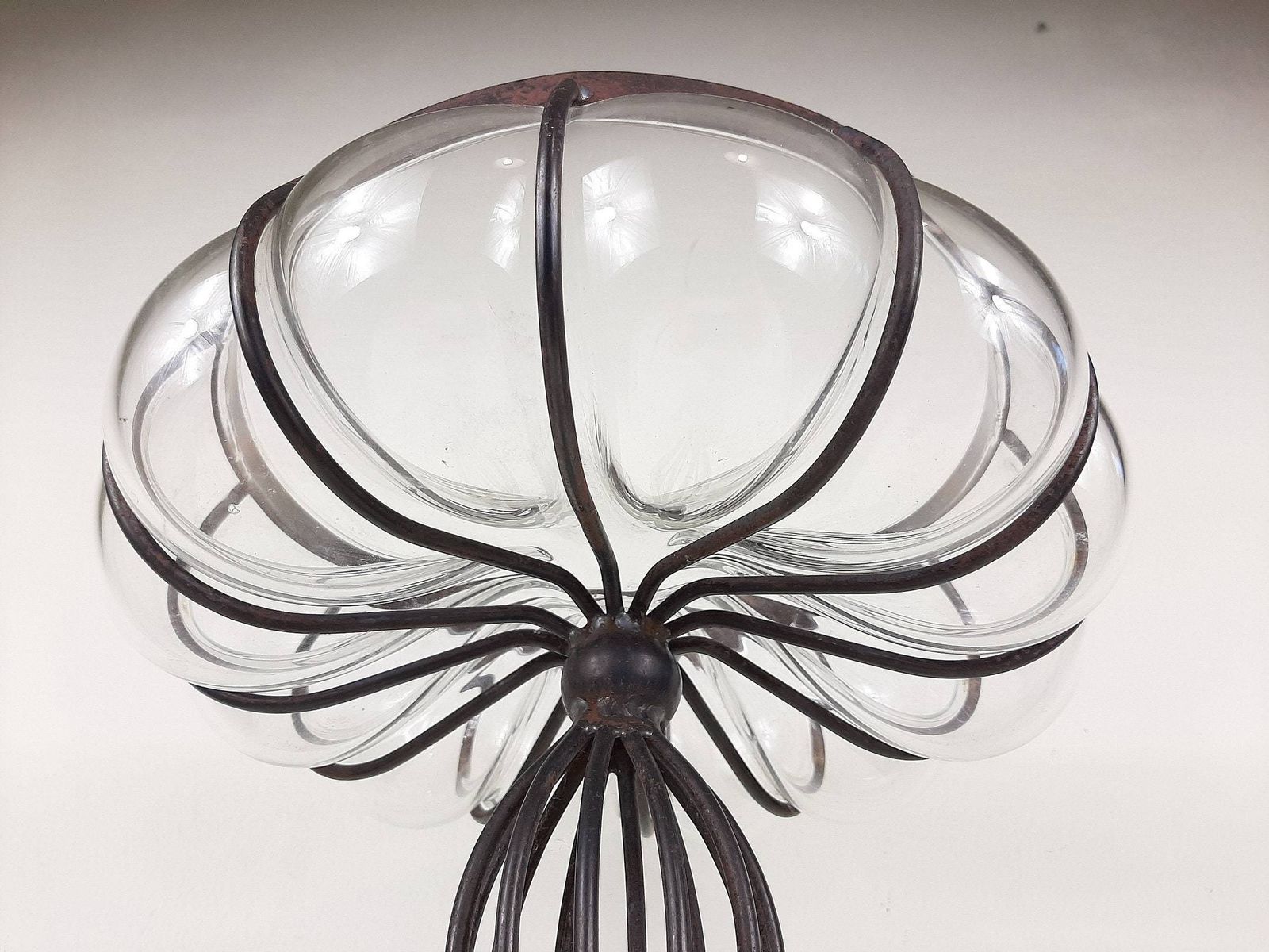 Vintage Glass Metal Vase 1970s Yugoslavia Handmade Patina Fruit Vase photo Home Decor