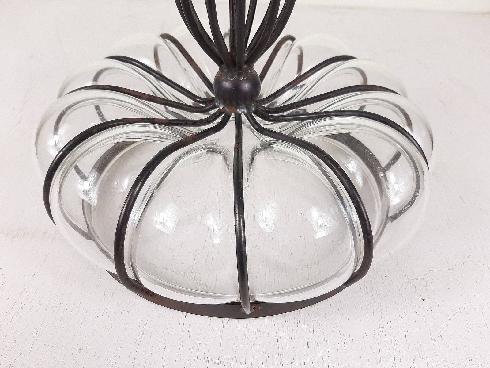 Vintage Glass Metal Vase 1970s Yugoslavia Handmade Patina Fruit Vase photo vinterior