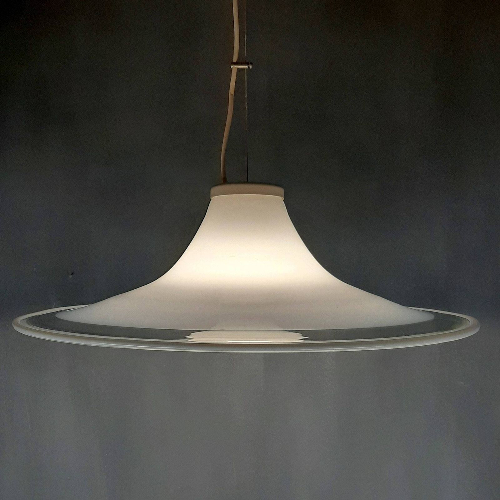 Murano Glass White Pendant Lamp Italy 1970s Mid Century Lighting Xl Ceiling Lamp photo for sale